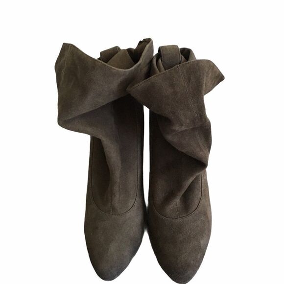 ASH Slouchy Suede Ankle Boots Cone Heel Taupe Grey 7.5 - Picture 7 of 13